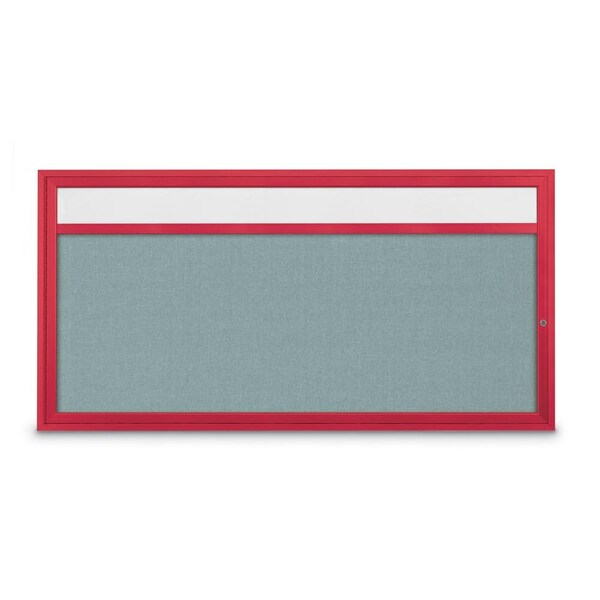 Slim Enclosed Corkboard, 36"x36", Satin Alum Frame/Cobalt